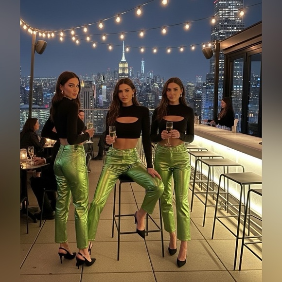 Galactic Glow Pant Womenswear Underwear Lady Metallic Shimmer High Waist - Picture 2 of 16